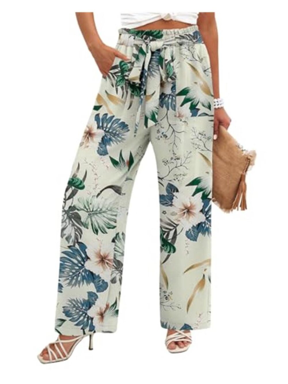 Womens Wide Leg Pants High Waist Palazzo Boho Floral Lounge Beach Pockets